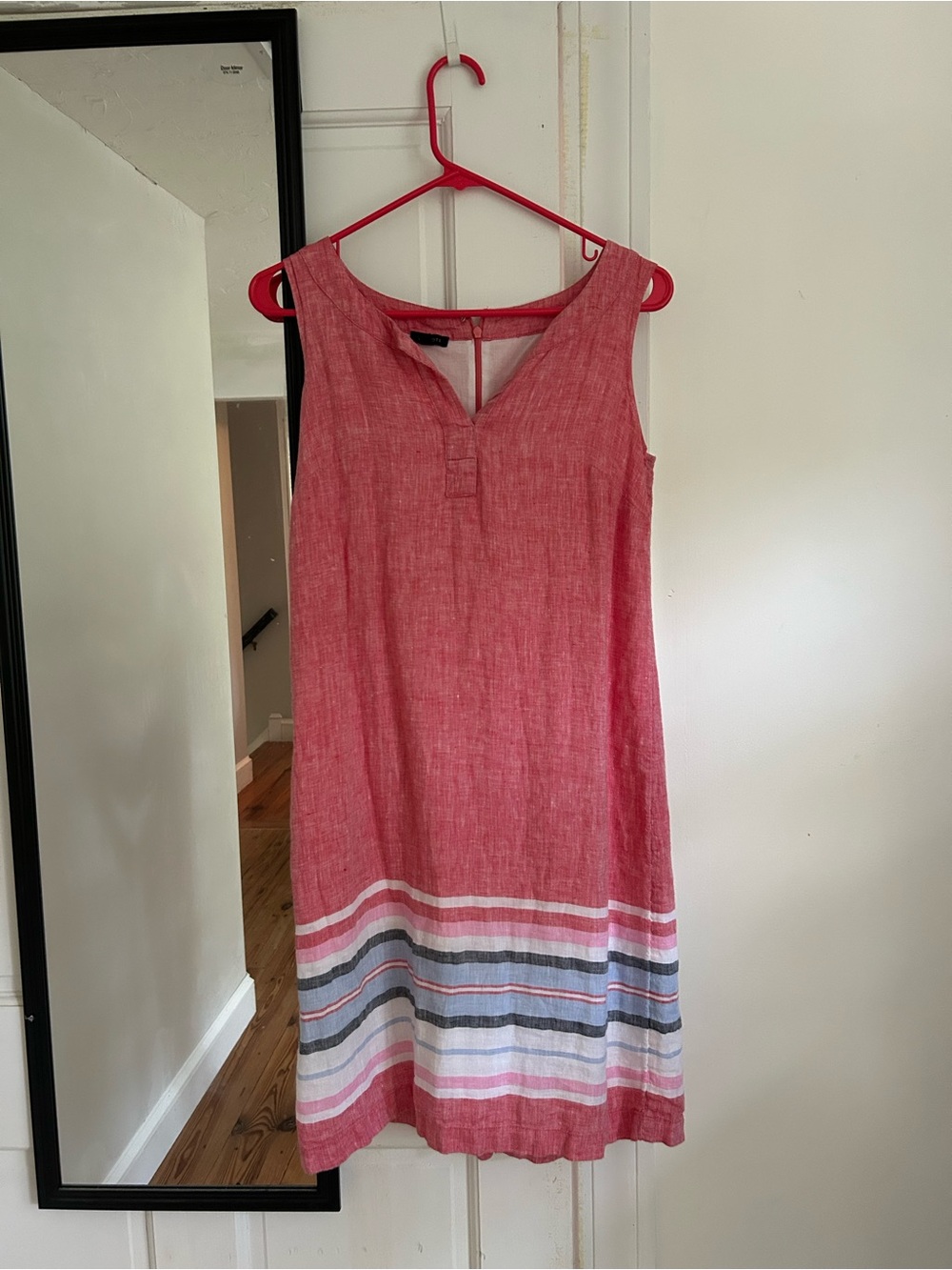Talbots Coral Linen Sleeveless Dress with Striped Hem